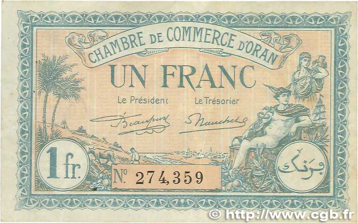 1 Franc FRANCE Regionalismus und verschiedenen Oran 1921 JP.141.27 SS