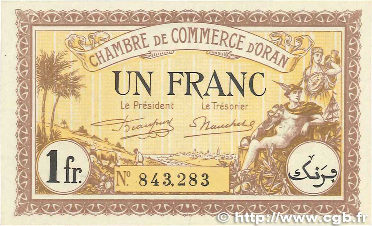 1 Franc FRANCE regionalism and miscellaneous Oran 1922 JP.141.33 UNC