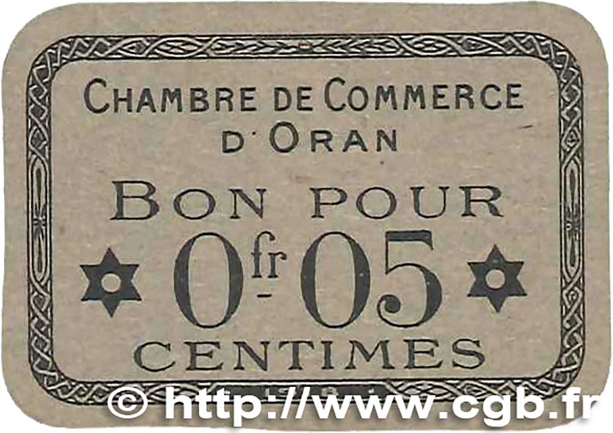 5 Centimes FRANCE regionalism and various Oran 1918 JP.141.52 UNC-