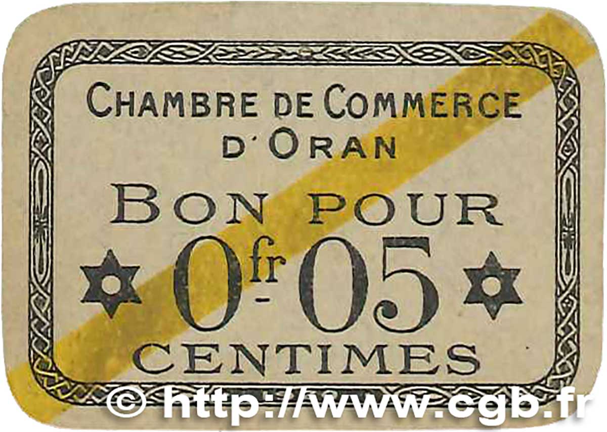 5 Centimes FRANCE regionalism and miscellaneous Oran 1920 JP.141.56 UNC-