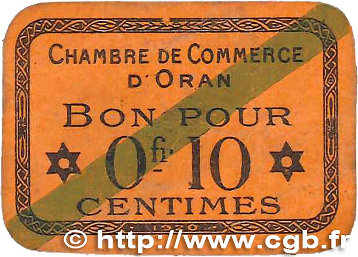 10 Centimes FRANCE regionalismo y varios Oran 1920 JP.141.57 MBC