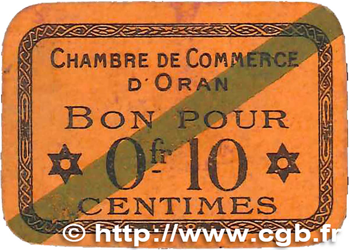 10 Centimes FRANCE regionalism and miscellaneous Oran 1920 JP.141.57 XF