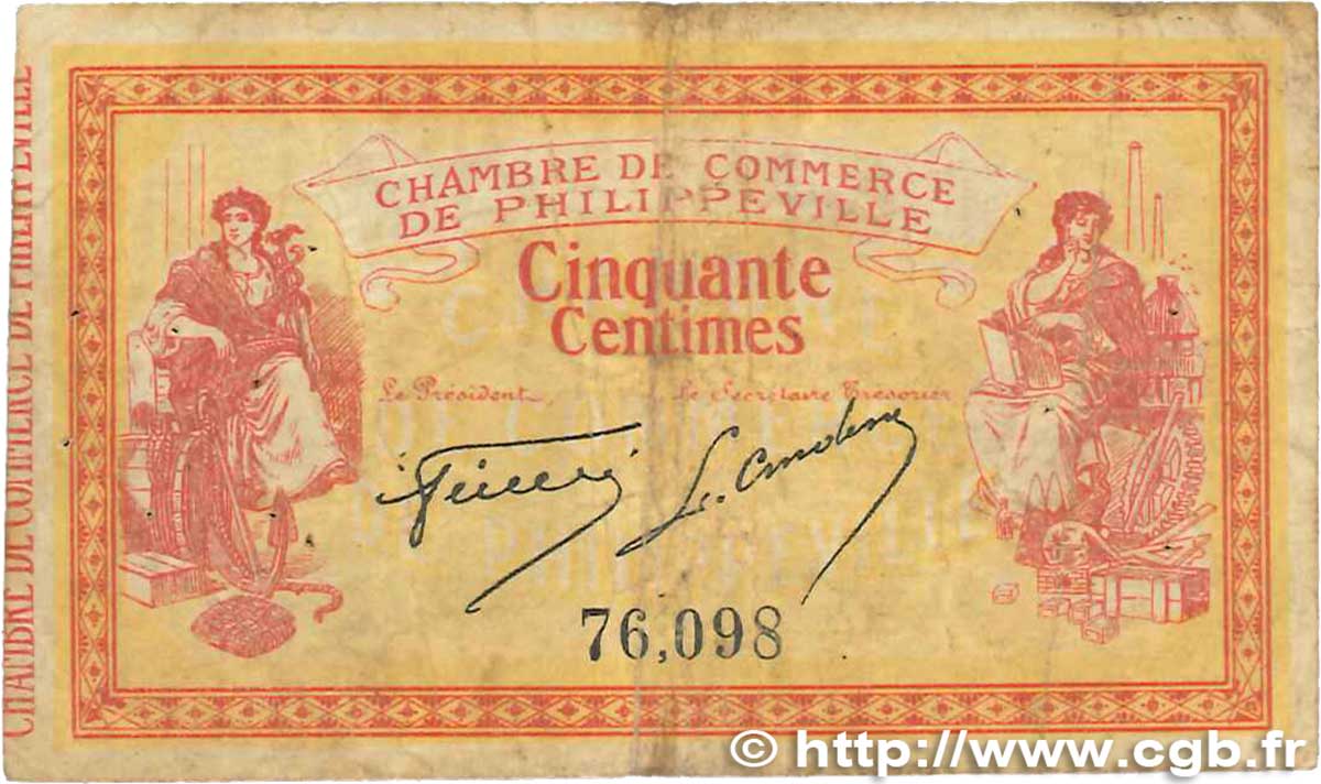 50 Centimes FRANCE regionalism and various Philippeville 1914 JP.142.01 VG