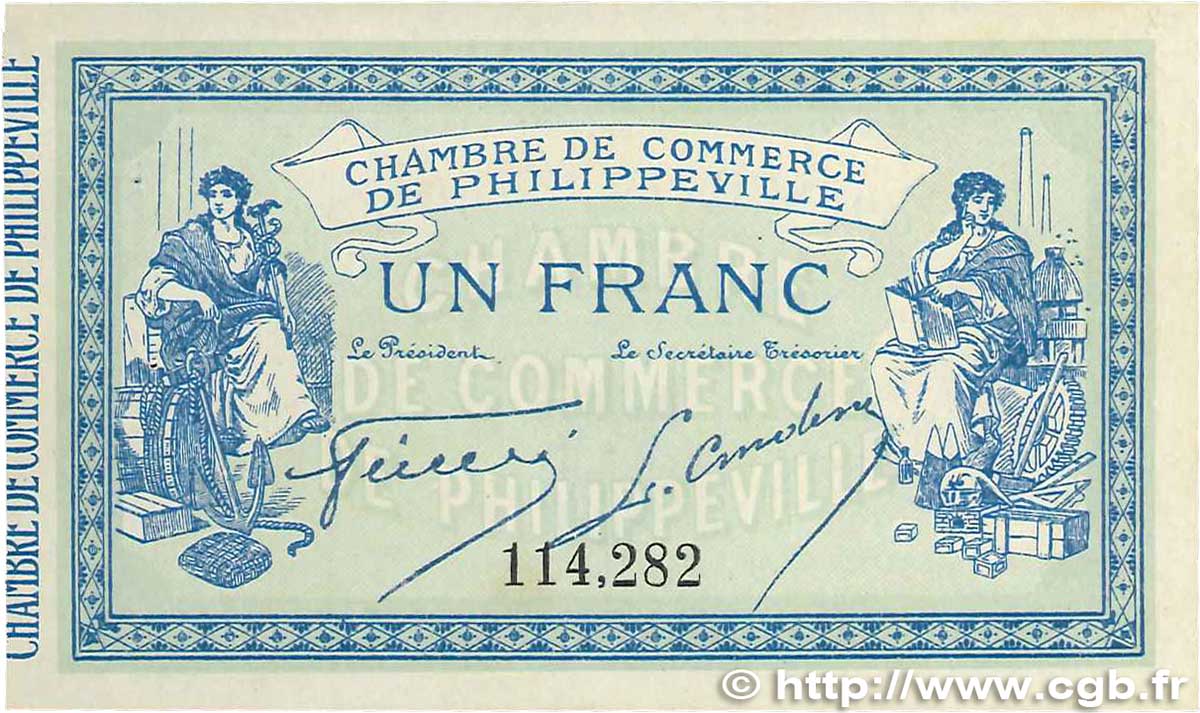 1 Franc FRANCE regionalism and miscellaneous Philippeville 1914 JP.142.02 AU-