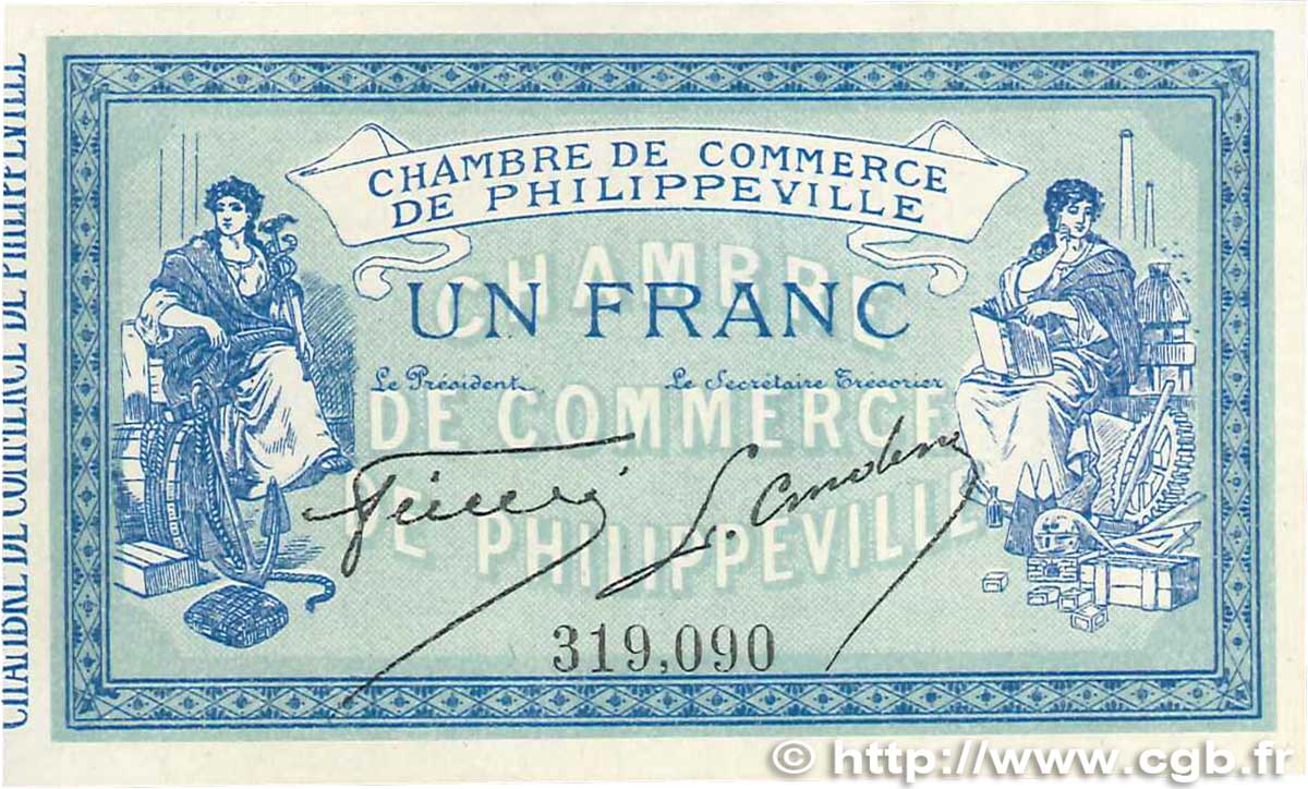 1 Franc FRANCE regionalism and various Philippeville 1914 JP.142.04 AU+