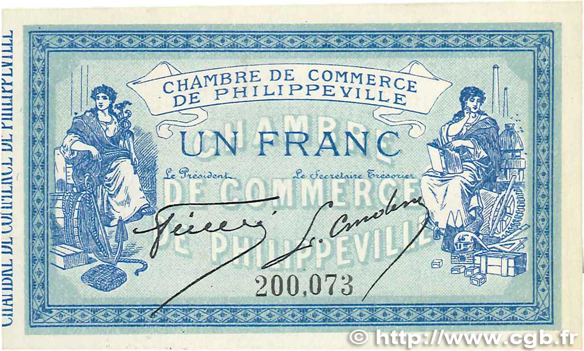 1 Franc FRANCE regionalism and various Philippeville 1914 JP.142.04 UNC-