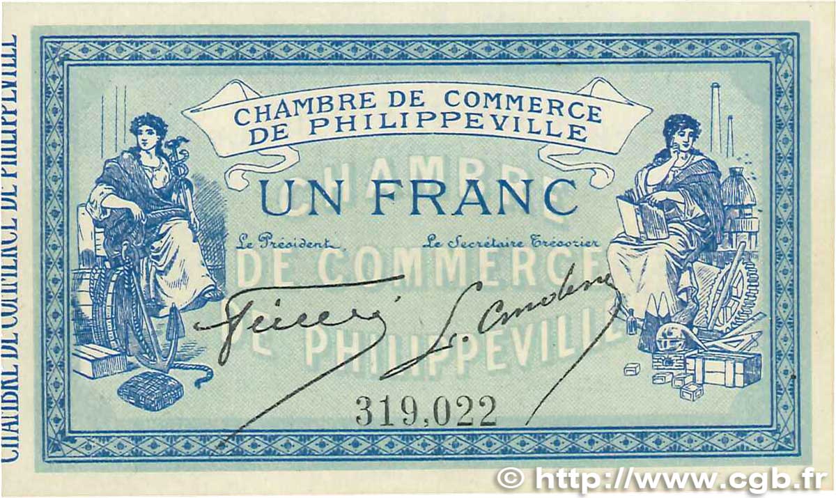 1 Franc FRANCE regionalismo y varios Philippeville 1914 JP.142.04 FDC
