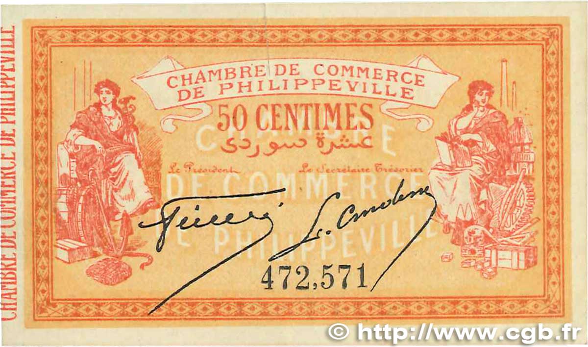 50 Centimes FRANCE regionalism and miscellaneous Philippeville 1914 JP.142.05 XF+