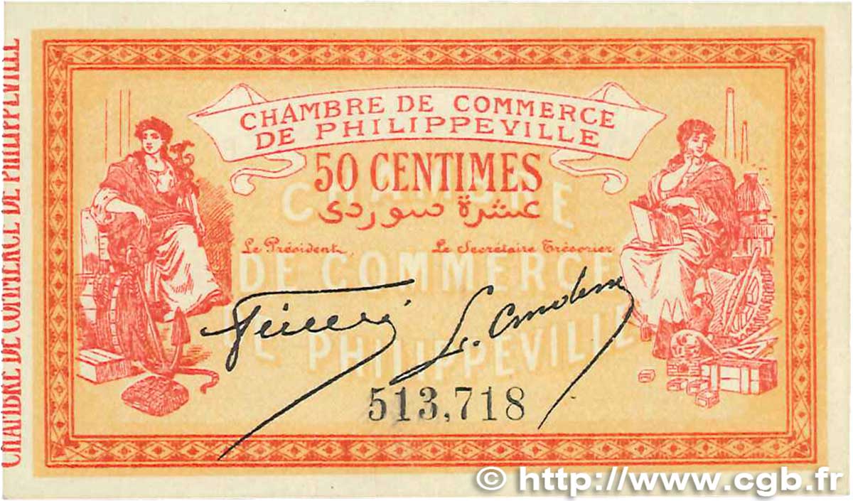 50 Centimes FRANCE Regionalismus und verschiedenen Philippeville 1914 JP.142.05 fST+