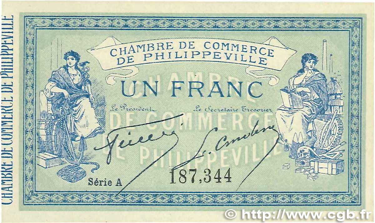 1 Franc FRANCE Regionalismus und verschiedenen Philippeville 1914 JP.142.07 ST