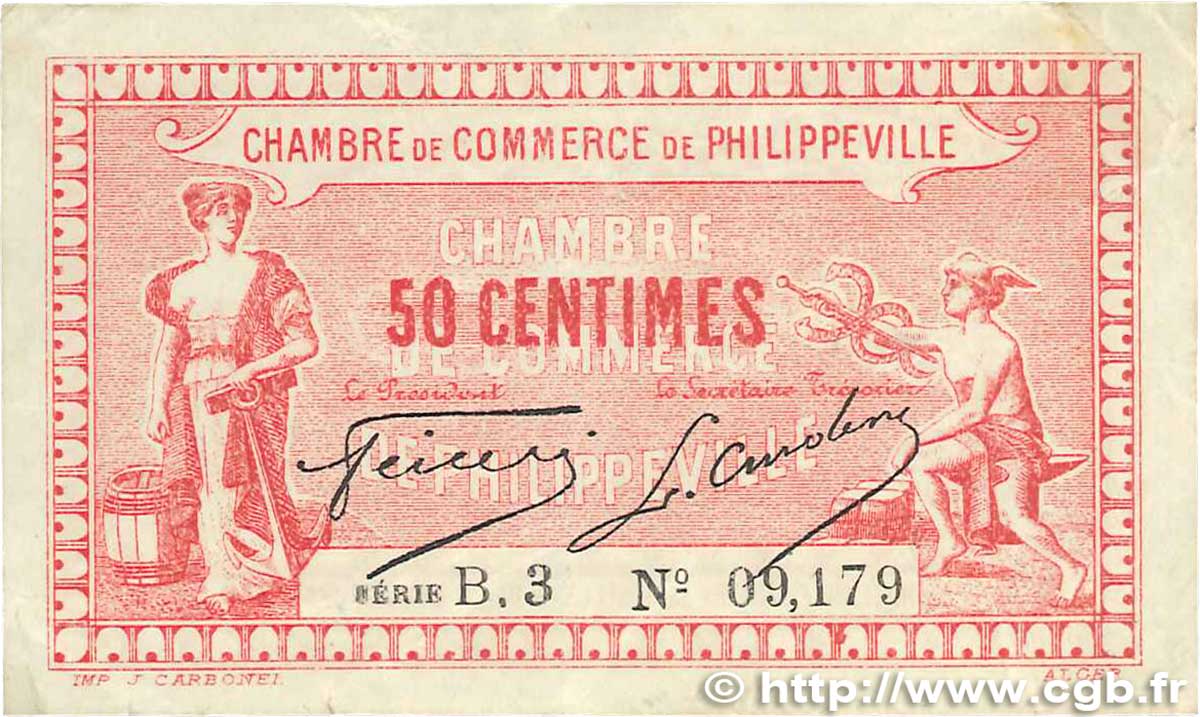 50 Centimes FRANCE regionalismo y varios Philippeville 1917 JP.142.08 BC+
