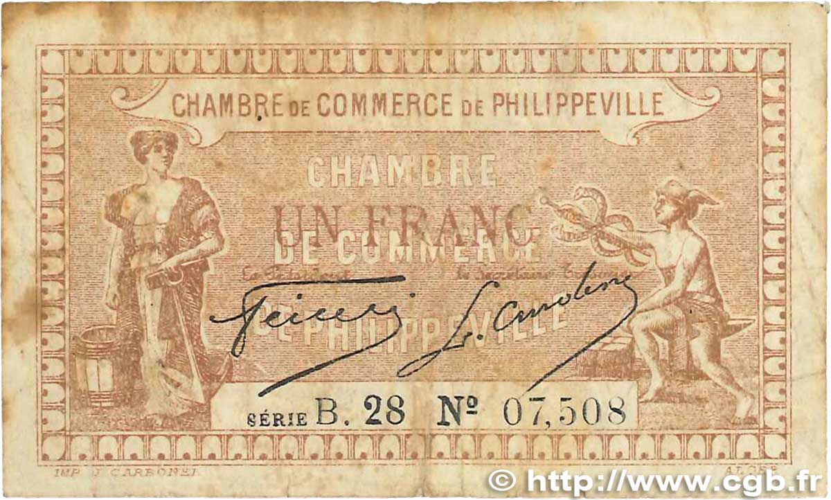 1 Franc FRANCE regionalismo y varios Philippeville 1917 JP.142.09 RC