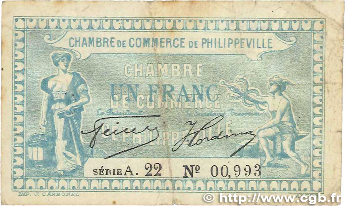 1 Franc FRANCE Regionalismus und verschiedenen Philippeville 1922 JP.142.11 SGE
