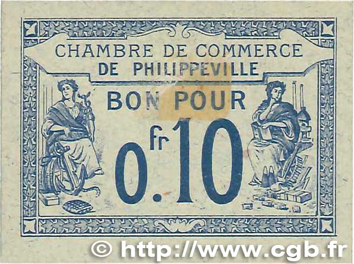 10 Centimes FRANCE regionalismo y varios Philippeville 1915 JP.142.13 SC+