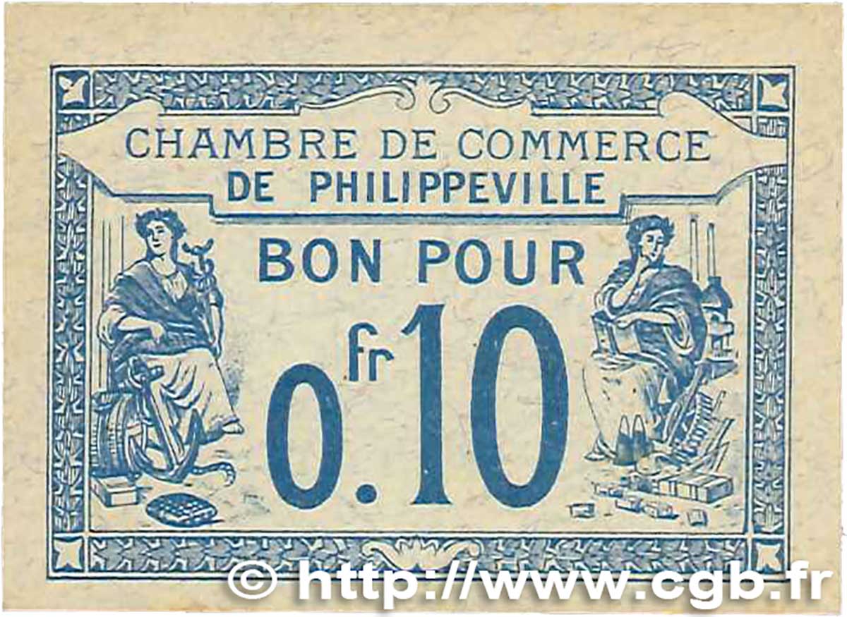 10 Centimes FRANCE Regionalismus und verschiedenen Philippeville 1915 JP.142.13 fST+