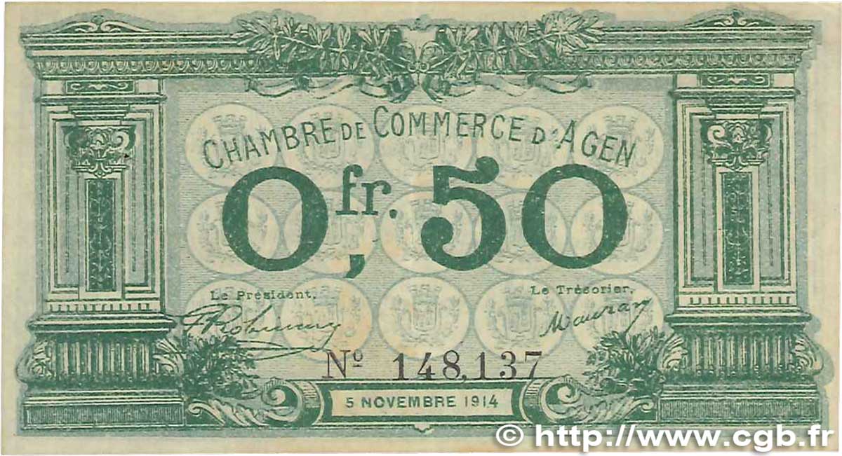 50 Centimes FRANCE regionalismo e varie Agen 1914 JP.002.01 BB