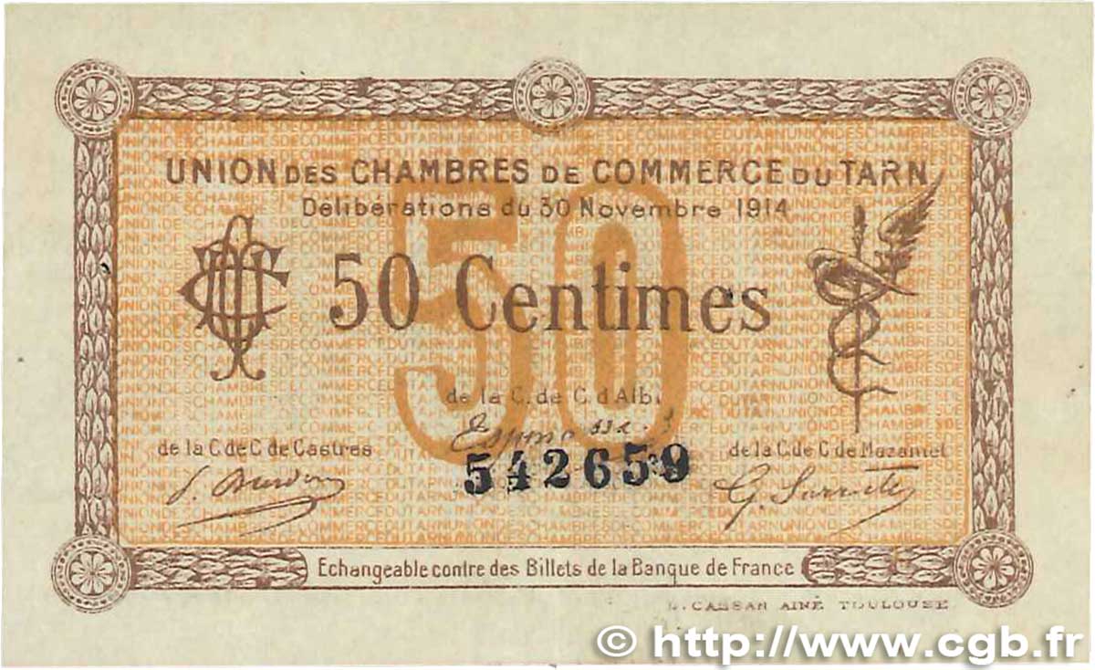 50 Centimes FRANCE Regionalismus und verschiedenen Albi - Castres - Mazamet 1914 JP.005.01 VZ