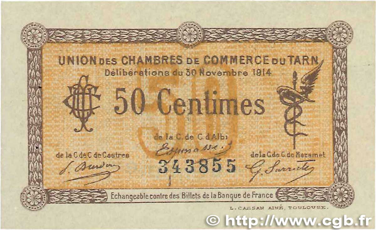50 Centimes FRANCE regionalism and miscellaneous Albi - Castres - Mazamet 1914 JP.005.01 AU-