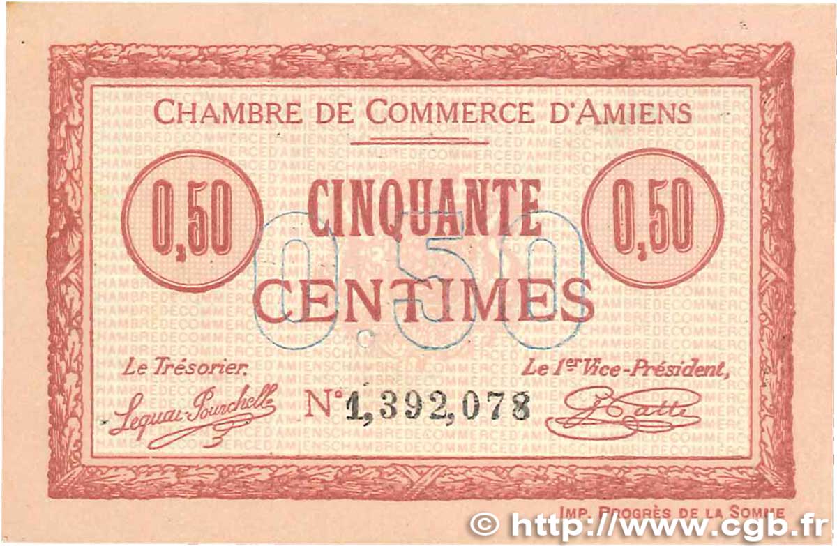 50 Centimes FRANCE regionalismo e varie Amiens 1915 JP.007.32 SPL