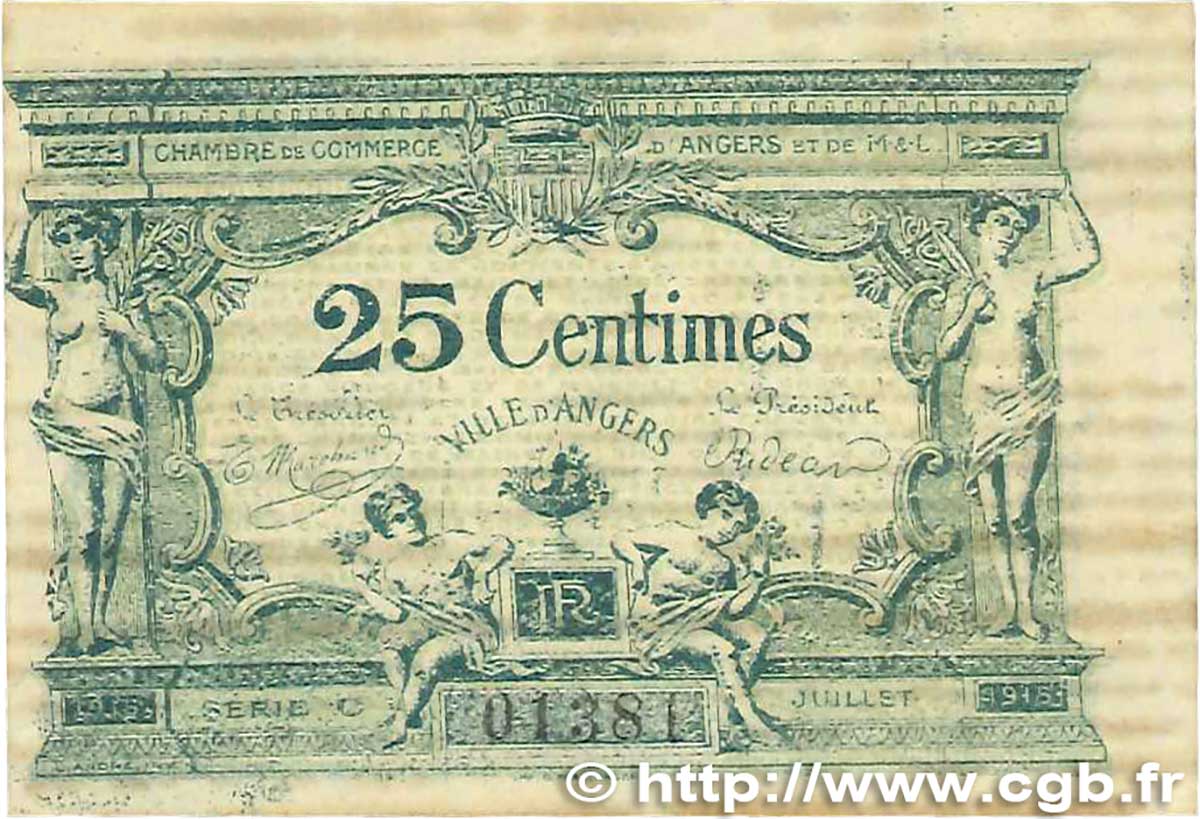 25 Centimes FRANCE Regionalismus und verschiedenen Angers  1917 JP.008.04 SS