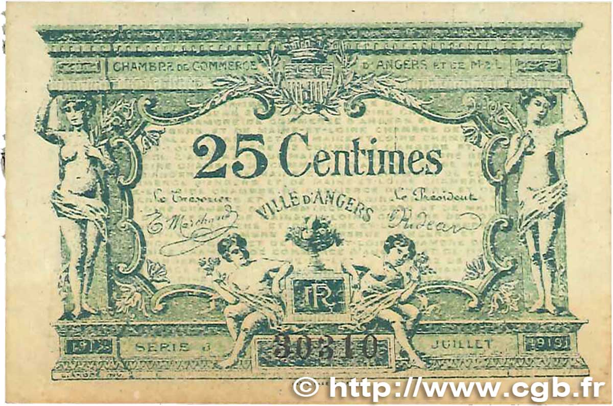25 Centimes FRANCE regionalism and various Angers  1917 JP.008.04 VF+