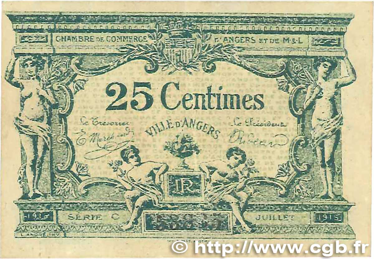 25 Centimes FRANCE regionalismo e varie Angers  1917 JP.008.04 SPL