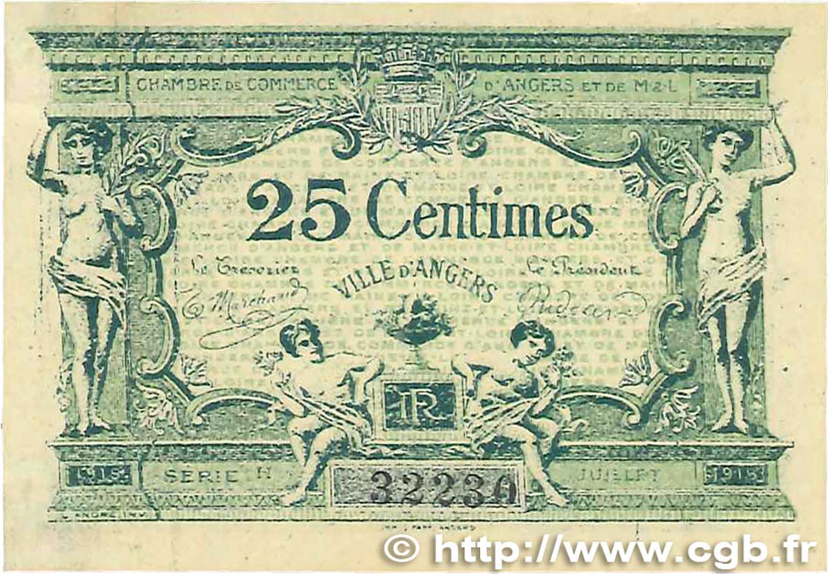 25 Centimes FRANCE regionalismo e varie Angers  1917 JP.008.04 SPL+