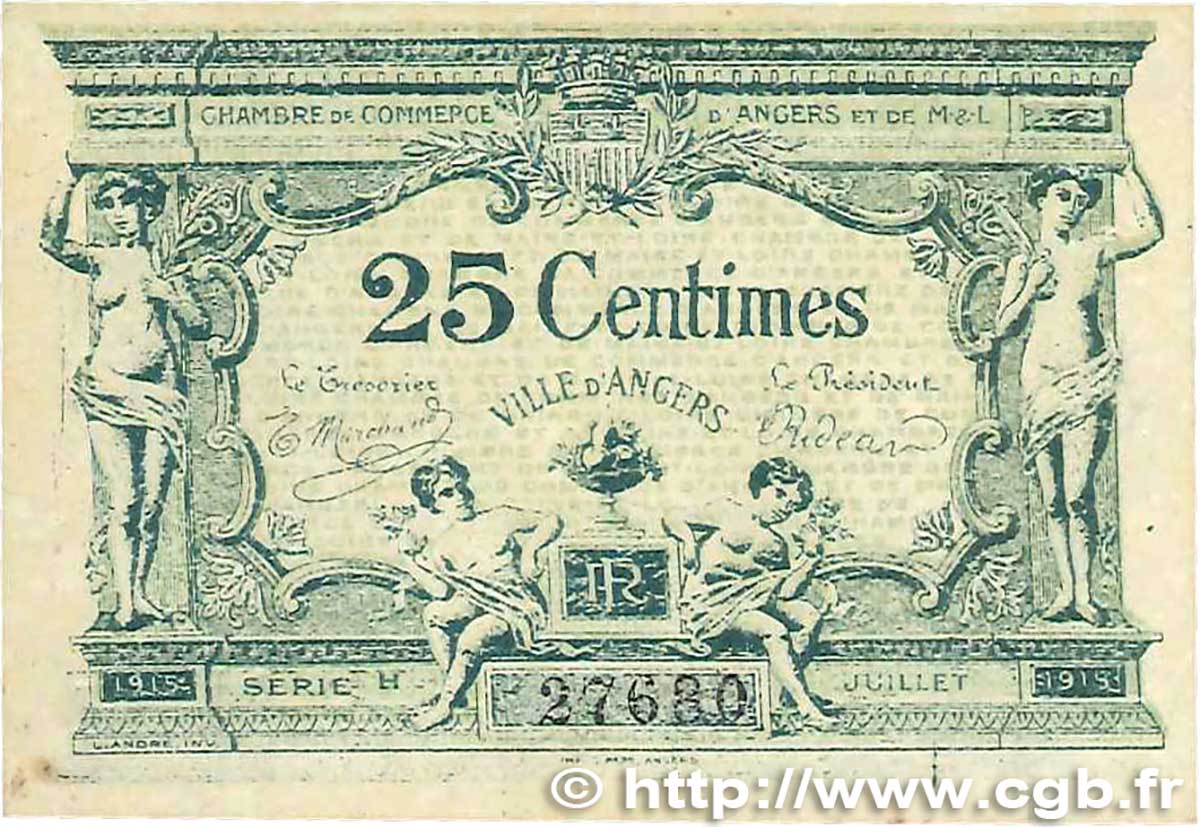 25 Centimes FRANCE regionalismo y varios Angers  1917 JP.008.04 SC+
