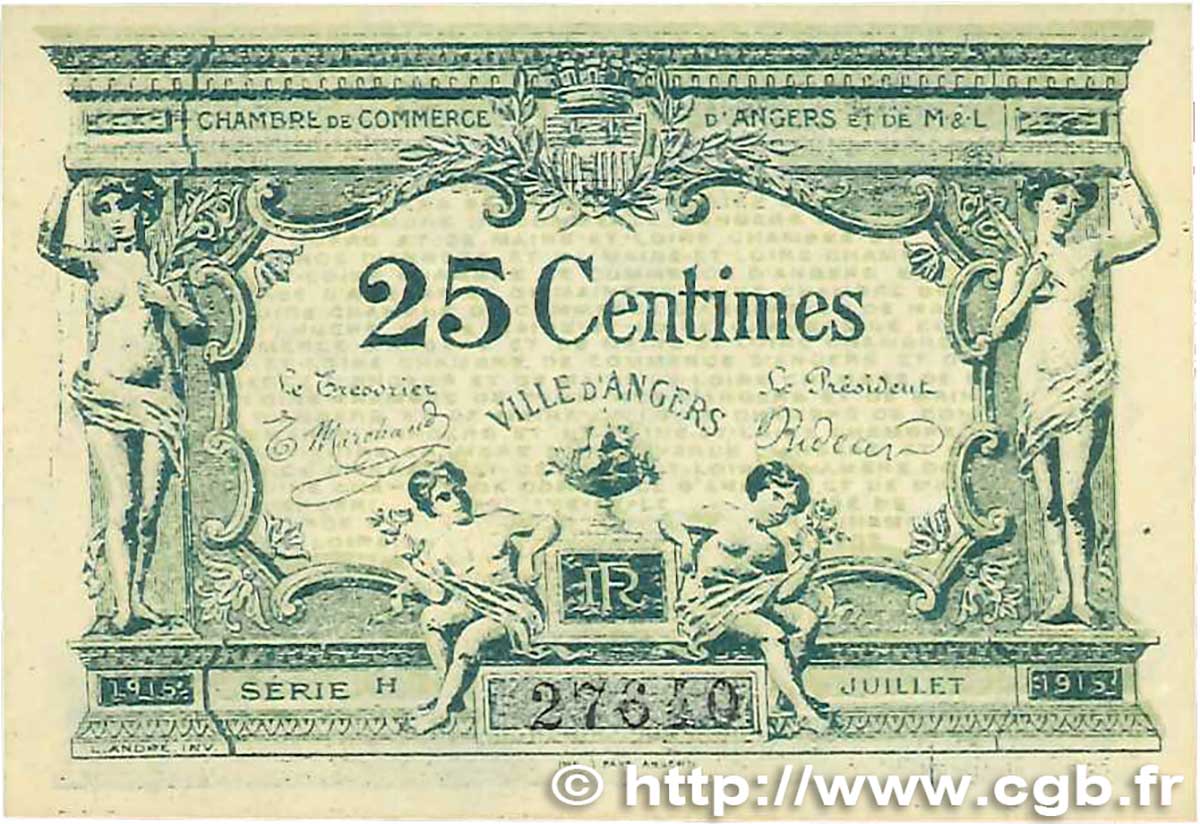 25 Centimes FRANCE regionalismo e varie Angers  1917 JP.008.04 FDC