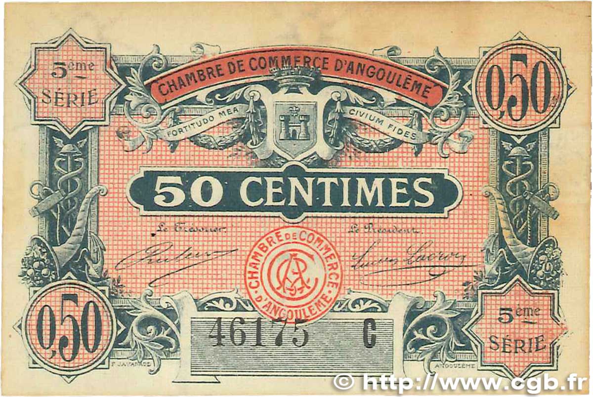 50 Centimes FRANCE Regionalismus und verschiedenen Angoulême 1917 JP.009.40 fVZ