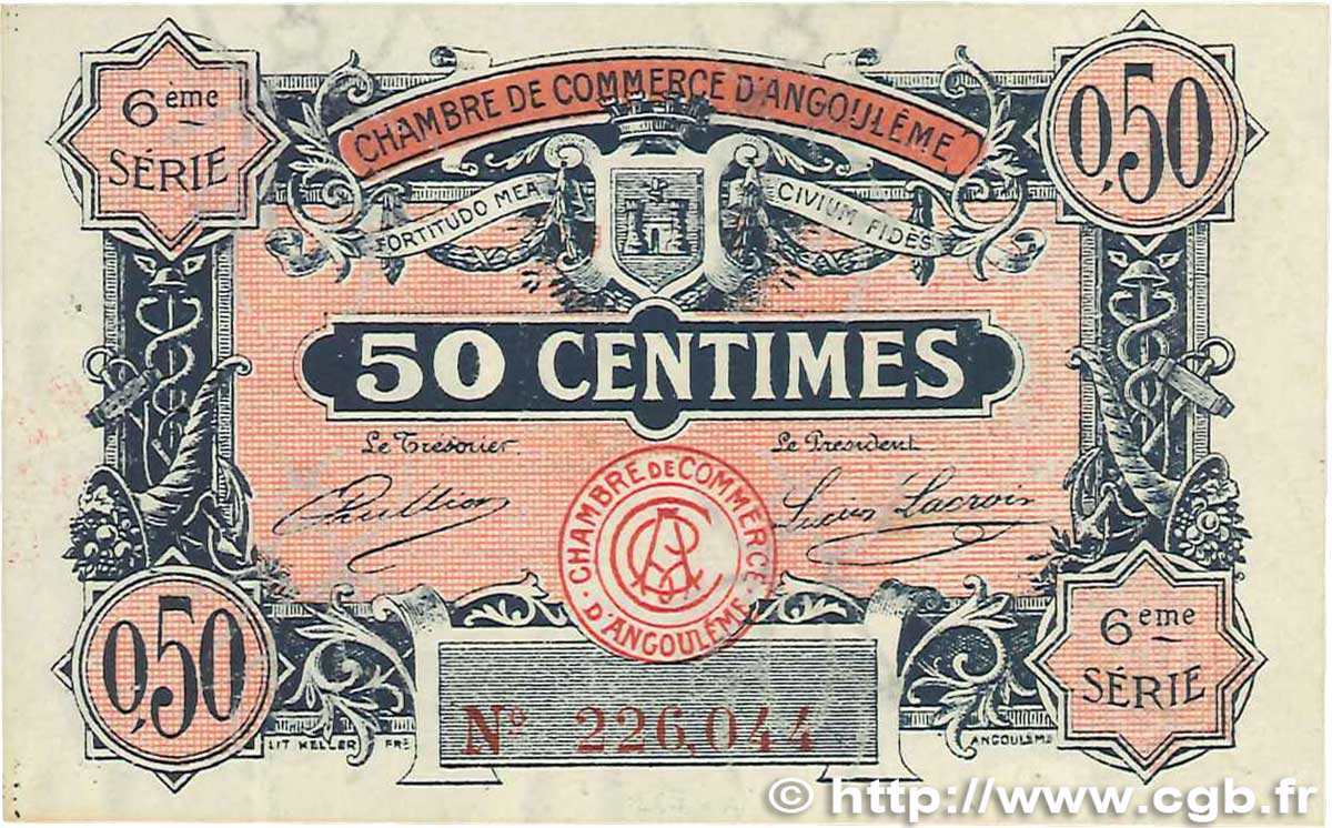50 Centimes FRANCE Regionalismus und verschiedenen Angoulême 1920 JP.009.46 fVZ