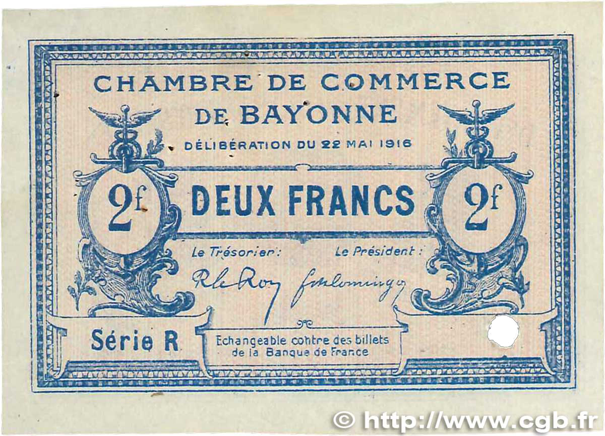 2 Francs FRANCE regionalismo e varie Bayonne 1916 JP.021.38 q.SPL