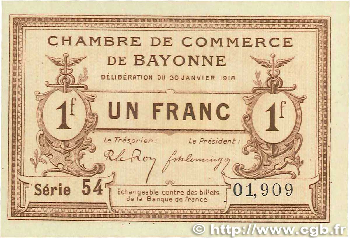 1 Franc FRANCE regionalism and miscellaneous Bayonne 1918 JP.021.59 UNC