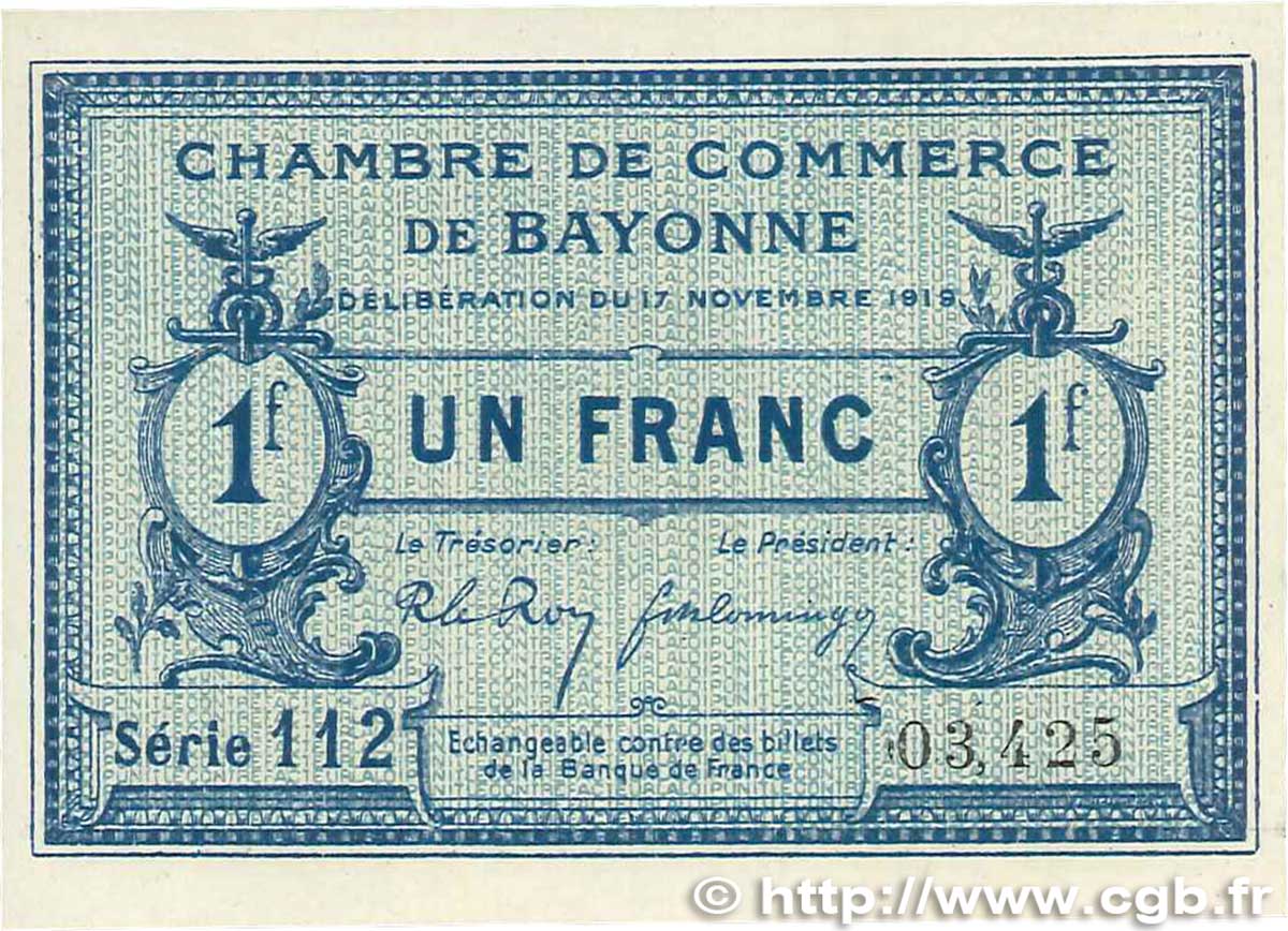 1 Franc FRANCE regionalismo e varie Bayonne 1919 JP.021.64 FDC