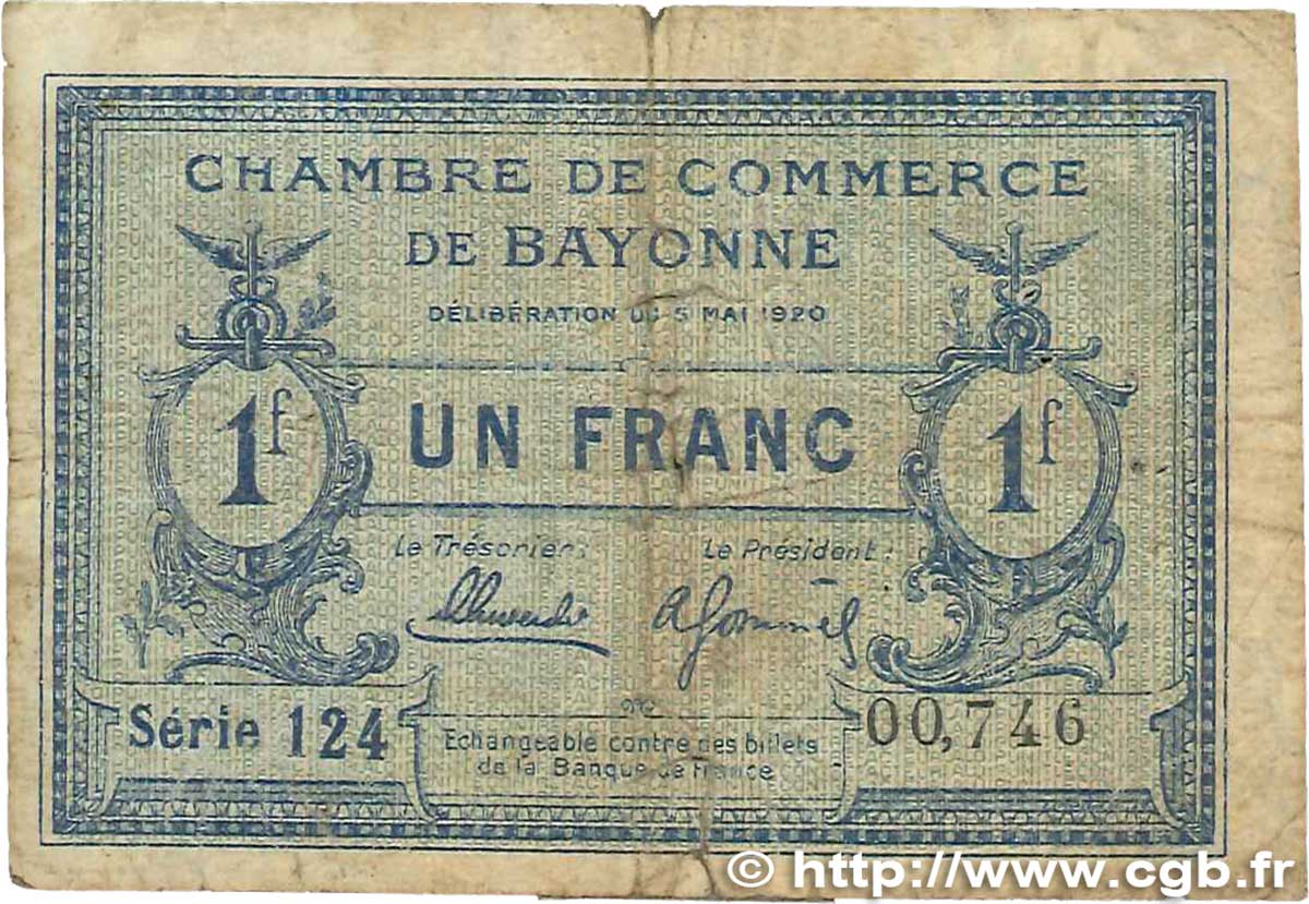 1 Franc FRANCE regionalism and miscellaneous Bayonne 1920 JP.021.67 G