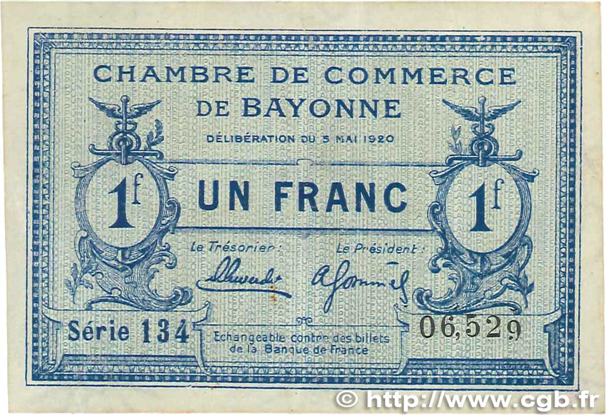 1 Franc FRANCE regionalism and miscellaneous Bayonne 1920 JP.021.67 VF