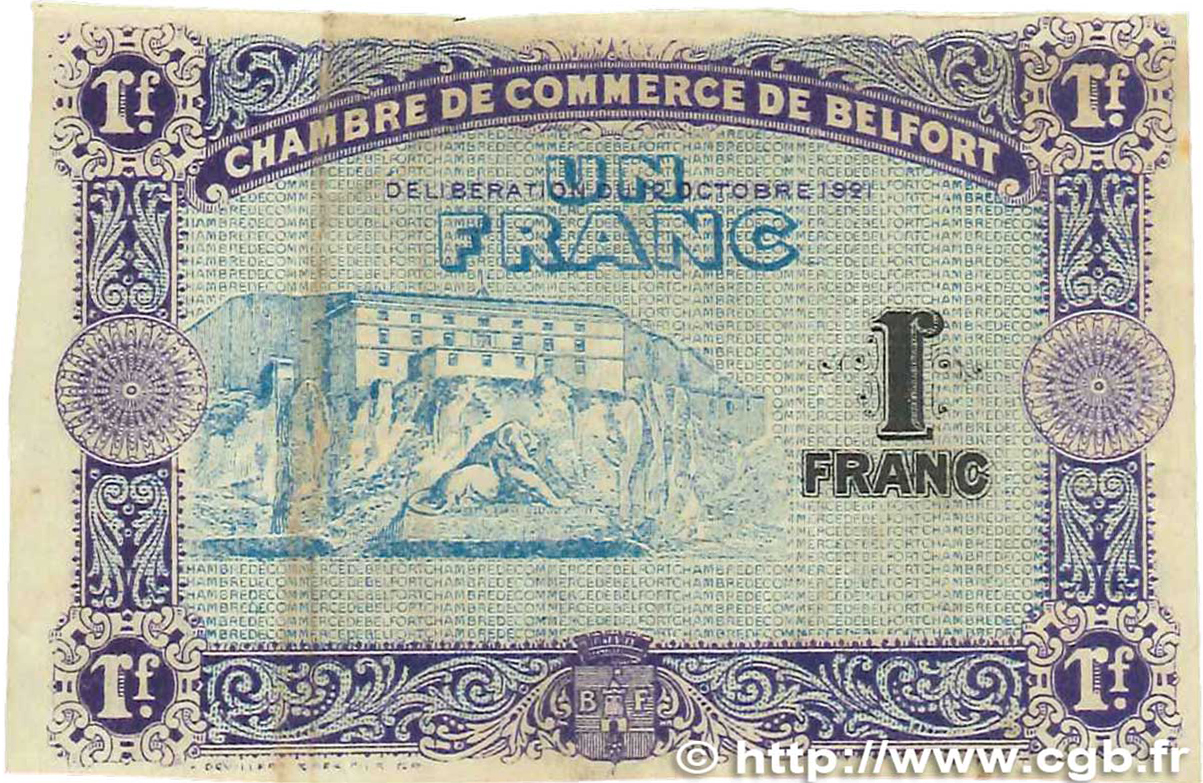 1 Franc Épreuve FRANCE regionalismo e varie Belfort 1921 JP.023.61 MB