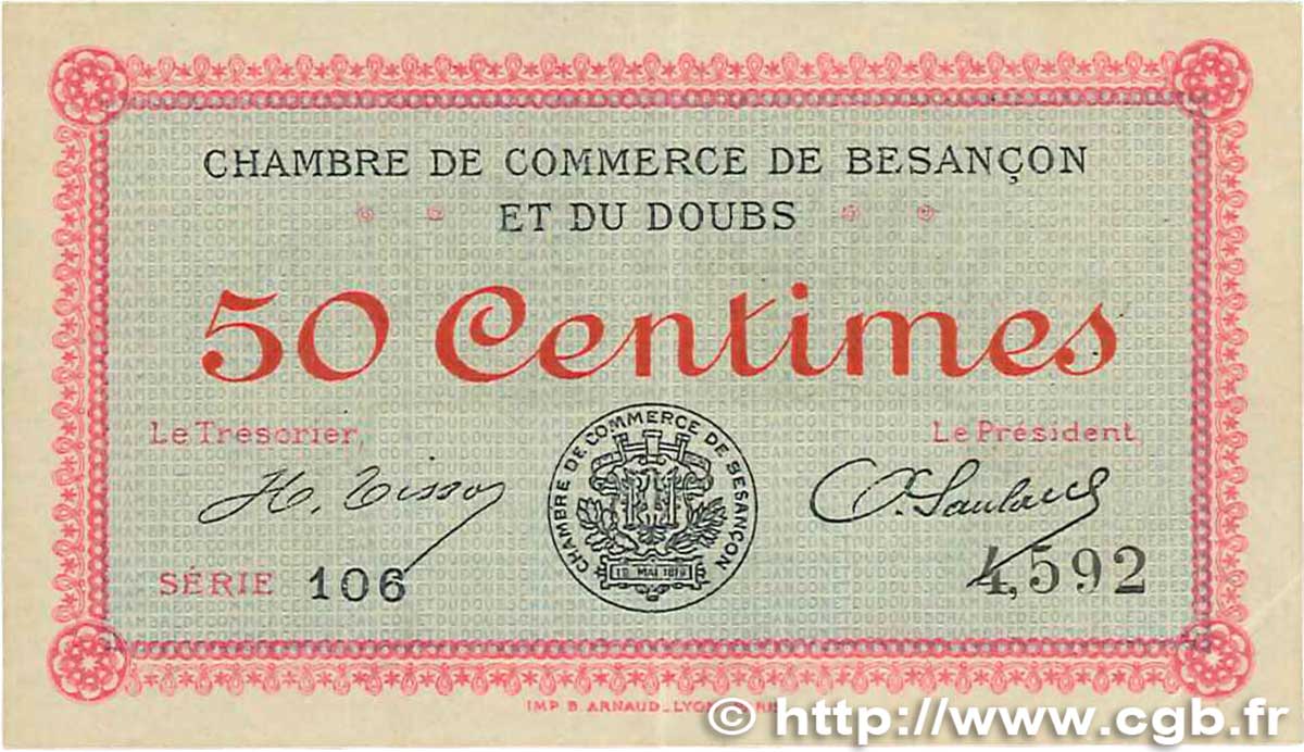 50 Centimes FRANCE regionalismo y varios Besançon 1915 JP.025.01 MBC