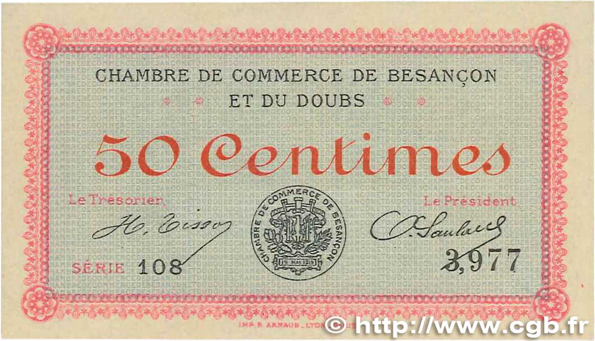 50 Centimes FRANCE régionalisme et divers Besançon 1915 JP.025.01 pr.NEUF