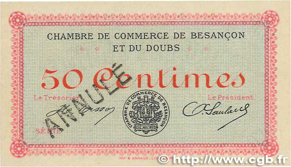 50 Centimes Annulé FRANCE regionalism and various Besançon 1915 JP.025.03 UNC-