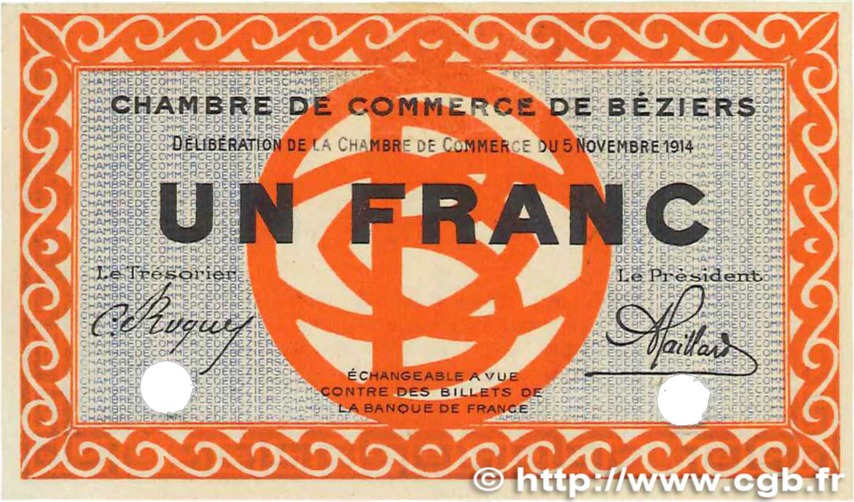 1 Franc FRANCE régionalisme et divers Béziers 1914 JP.027.02 SPL