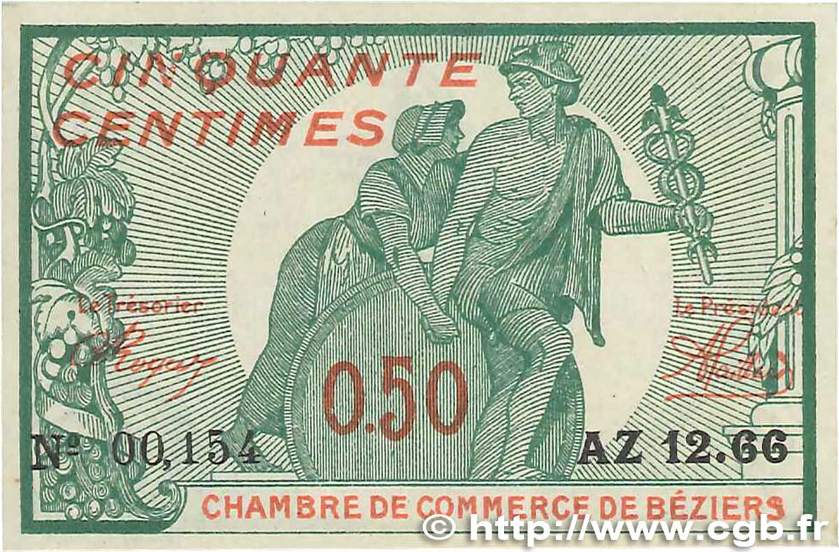 50 Centimes FRANCE regionalismo y varios Béziers 1916 JP.027.20 EBC+