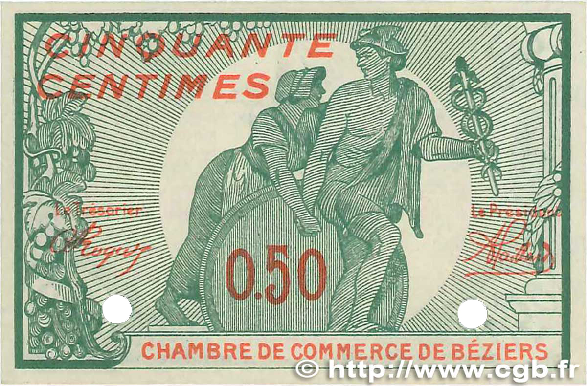 50 Centimes Spécimen FRANCE regionalism and various Béziers 1916 JP.027.21 UNC