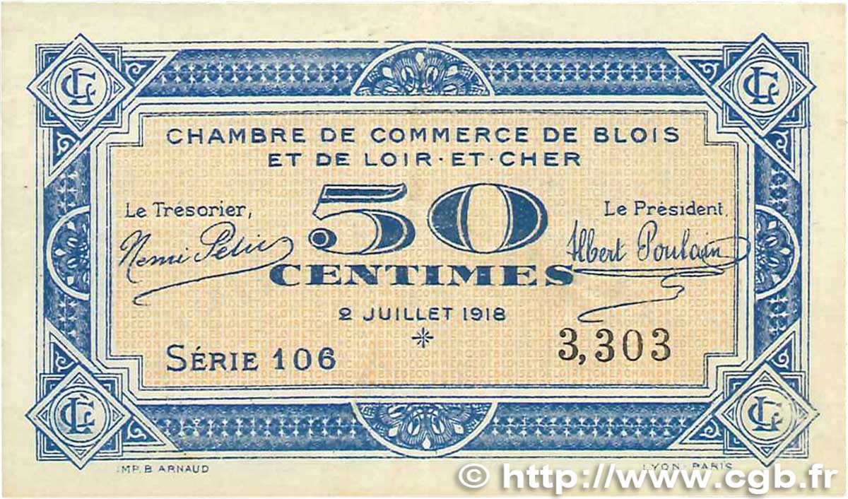50 Centimes FRANCE regionalismo y varios Blois 1918 JP.028.09 MBC