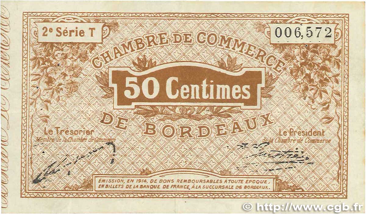 50 Centimes FRANCE Regionalismus und verschiedenen Bordeaux 1914 JP.030.04 SS
