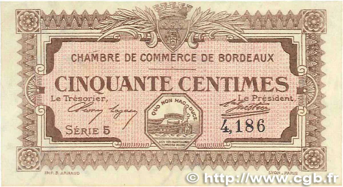 50 Centimes FRANCE regionalism and miscellaneous Bordeaux 1917 JP.030.11 VF