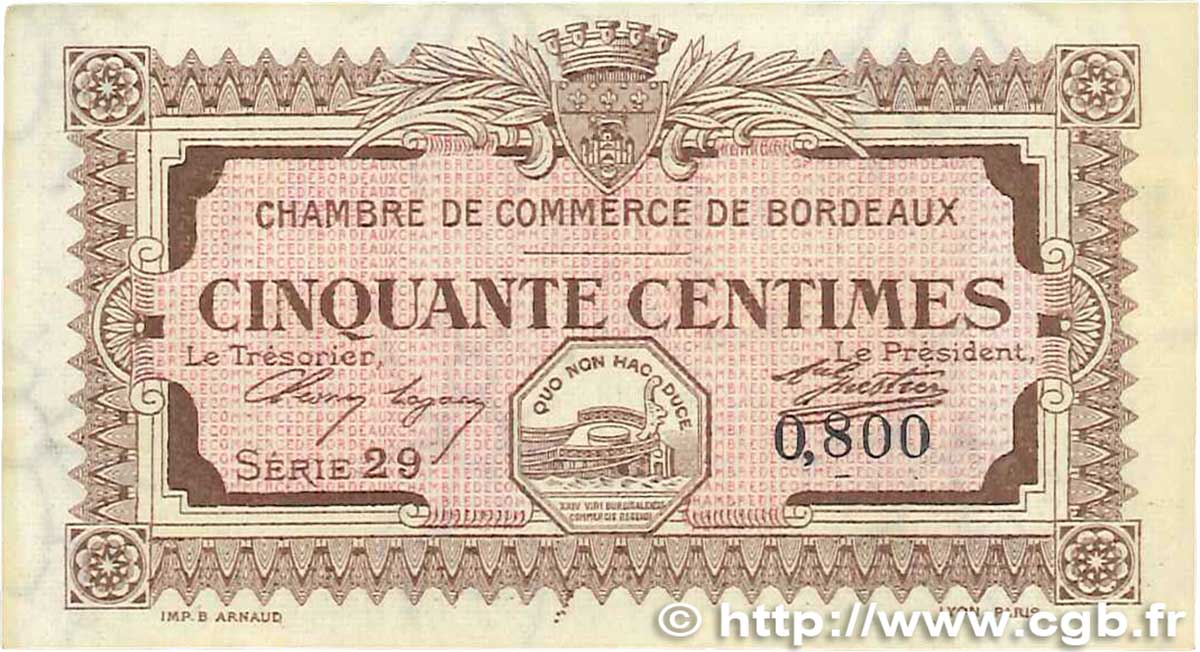 50 Centimes FRANCE regionalismo e varie Bordeaux 1917 JP.030.11 SPL