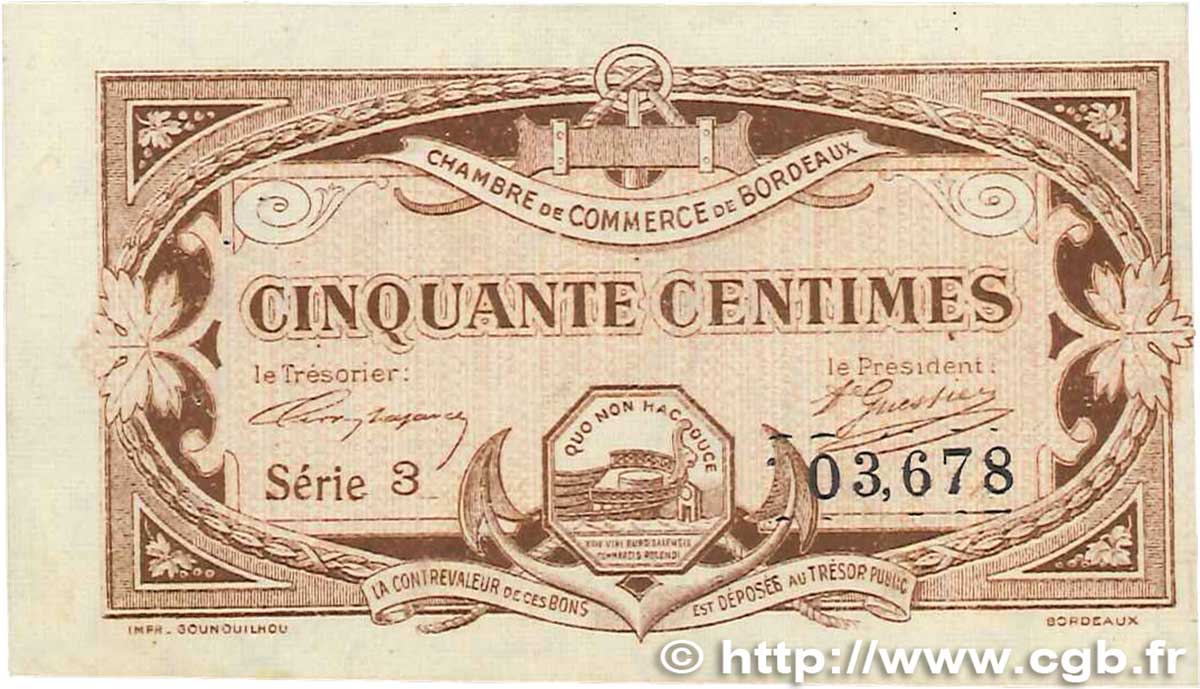 50 Centimes FRANCE regionalismo y varios Bordeaux 1917 JP.030.20 MBC