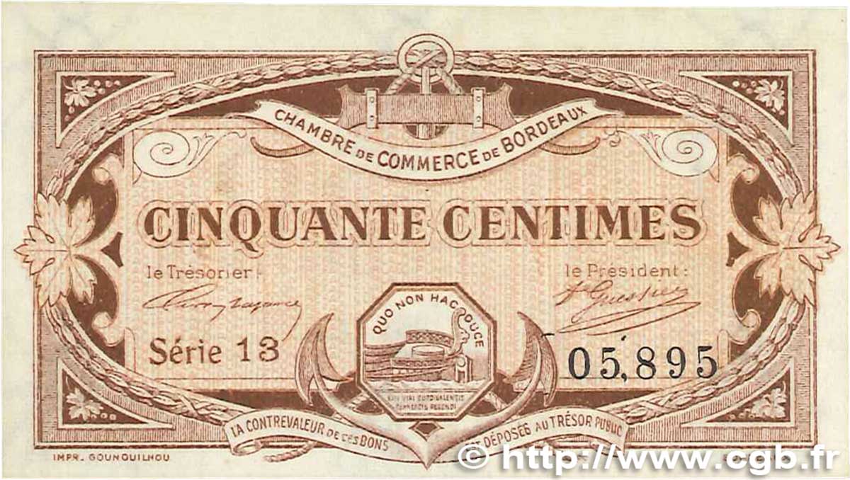 50 Centimes FRANCE regionalismo e varie Bordeaux 1917 JP.030.20 q.FDC