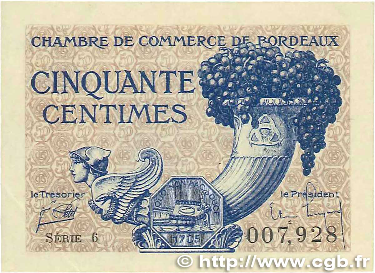 50 Centimes FRANCE regionalismo y varios Bordeaux 1921 JP.030.28 SC